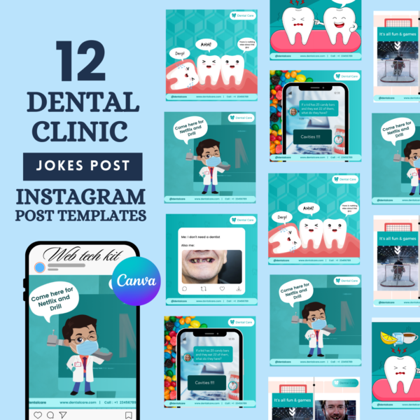 Dental Jokes Canva Editable (12+ Templates)