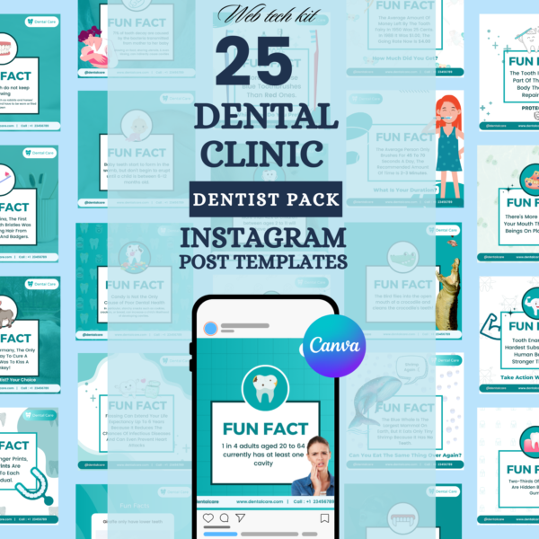 Dental Tooth Fun Fact Canva Editable Templates