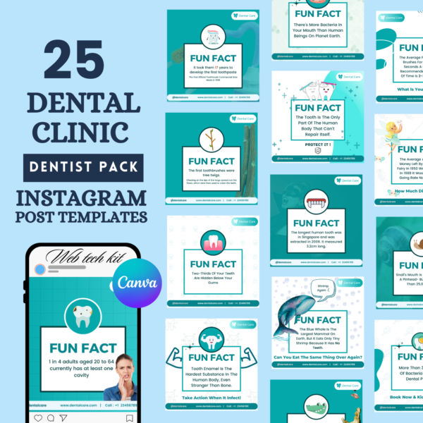 Dental Tooth Fun Fact Canva Editable Templates