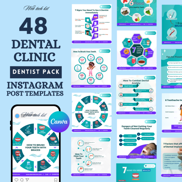 Dental Top Tips Canva Editable Templates for Instagram Posts (48+ Templates)